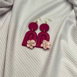 Fuchsia clay dangle earrings